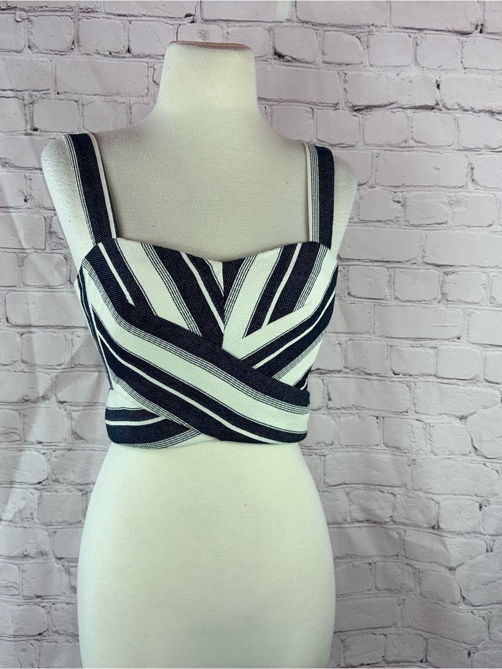 Line & Dot navy White Striped Wrap Crop Top bustier women XS festival summer